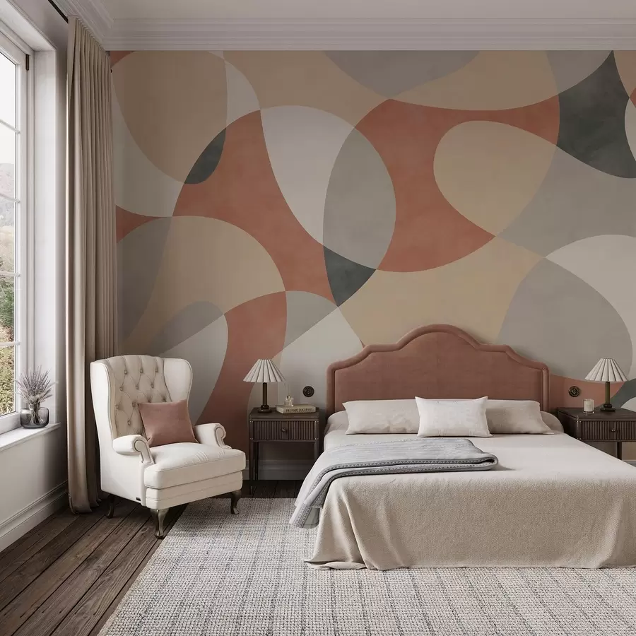 Fotobehang Abstract patroon met afgeronde vormen in warme tinten w05149v1