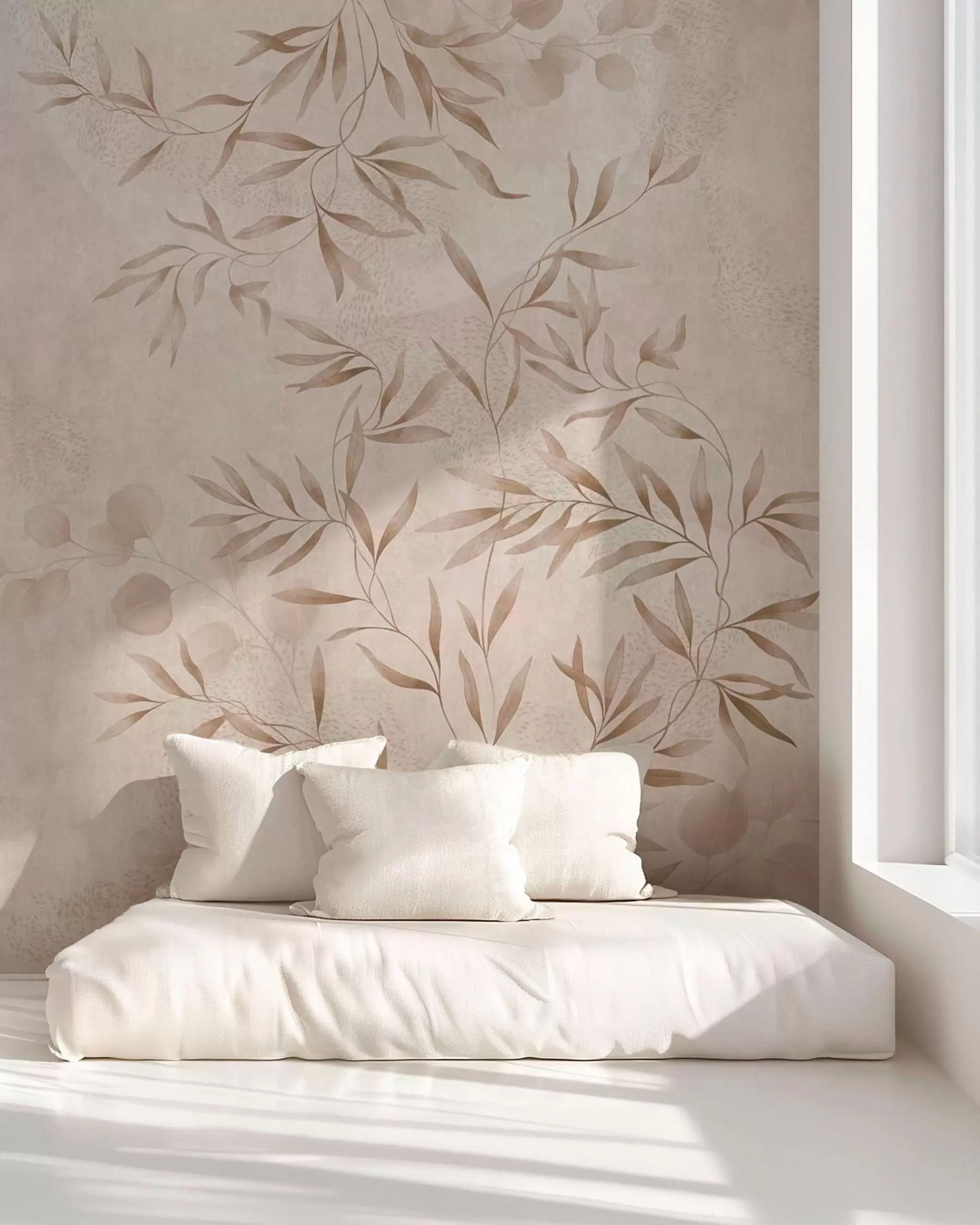 Fotobehang Botanisch patroon in beige en bruine tinten w05424v2