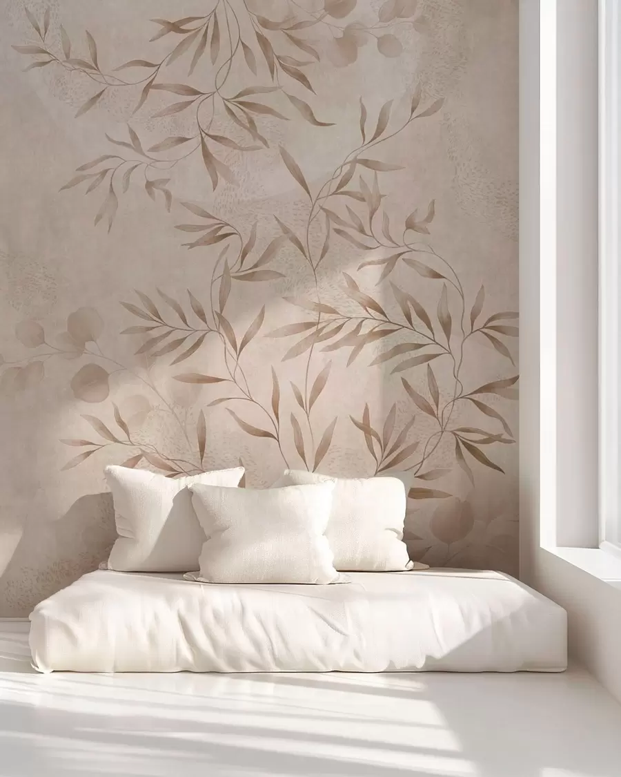 Fotobehang Botanisch patroon in beige en bruine tinten w05424v2