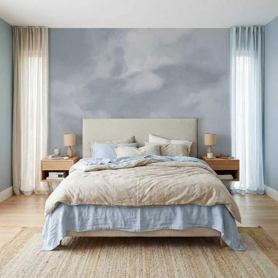 Fotobehang Zachte, bewolkte achtergrond in lichtgrijze tinten w05426v1