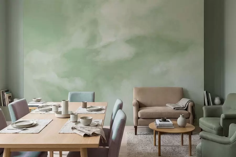 Fotobehang Zachte, bewolkte achtergrond in zachte groene tinten w05426v2