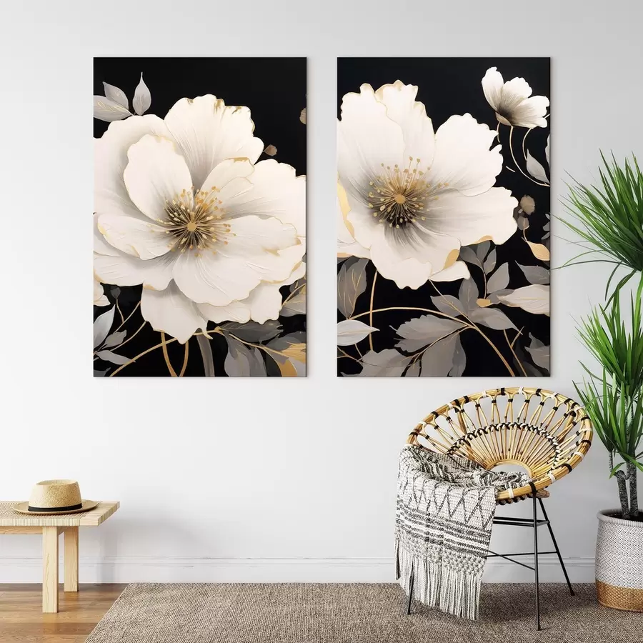  Peintures des fleurs blanches sur fond noir m30280