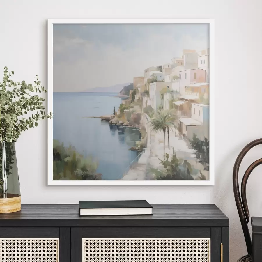 Papier peint photo Paysage d'une ville au bord de la mer, imitation de peinture f48674