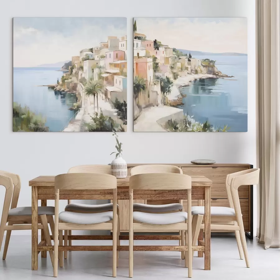  Peintures Paysage d'une ville au bord de la mer, imitation de peinture m30295