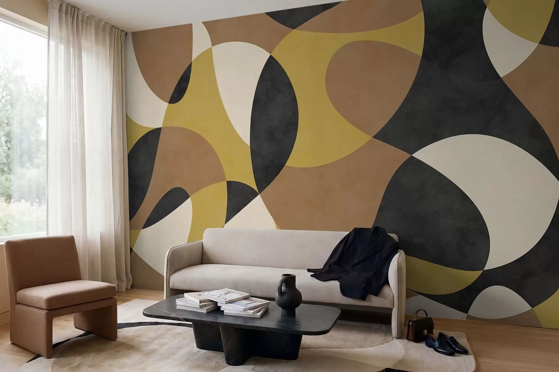 Fotobehang Abstract patroon met vloeiende vormen en contrast w05149