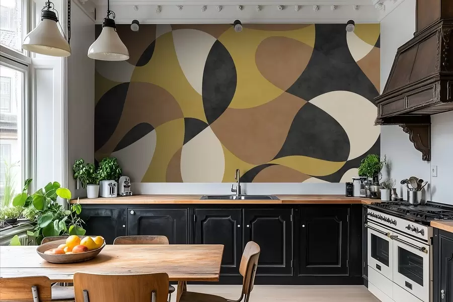 Fotobehang Abstract patroon met vloeiende vormen en contrast w05149