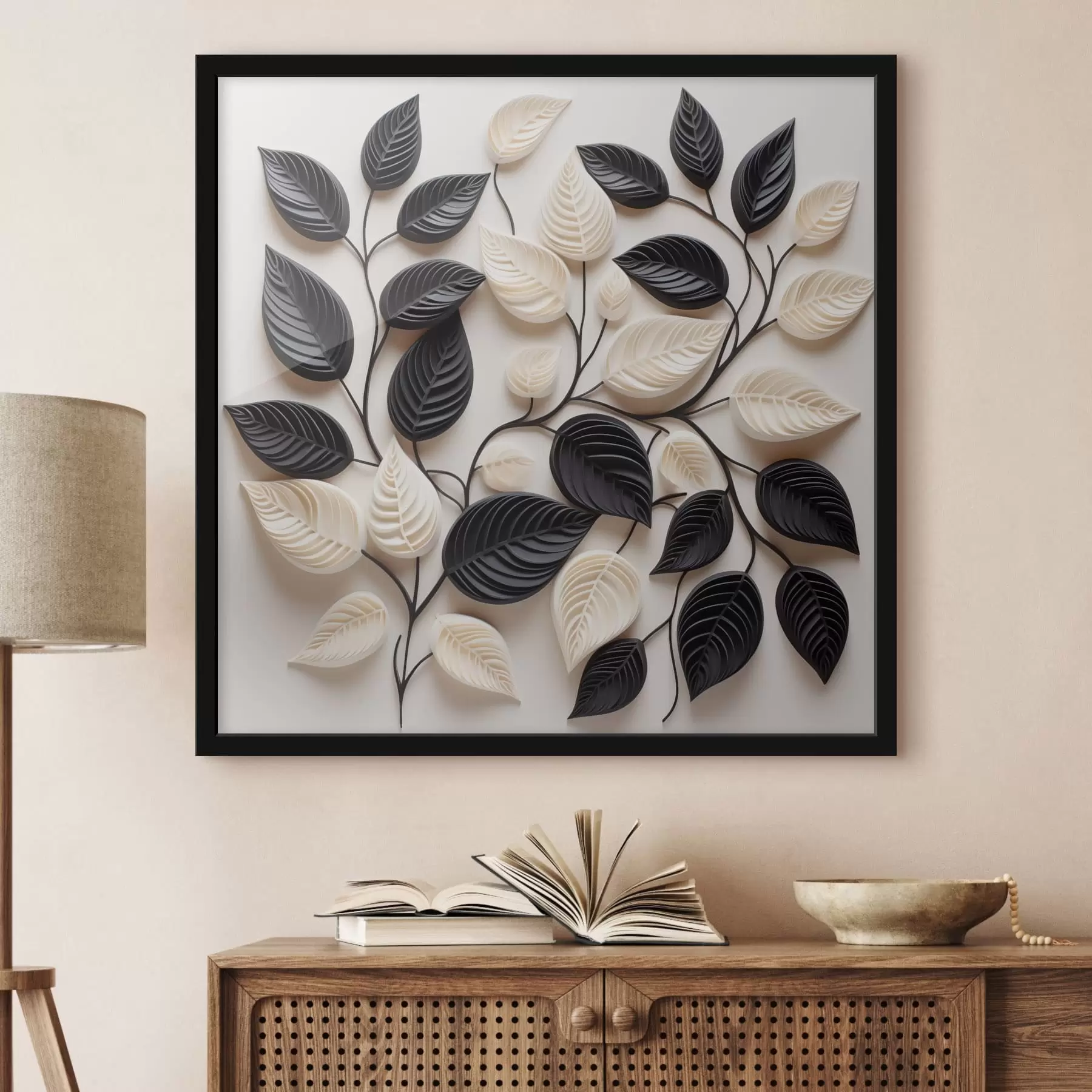  Peintures Composition de feuilles noires et claires sur les branches f48606