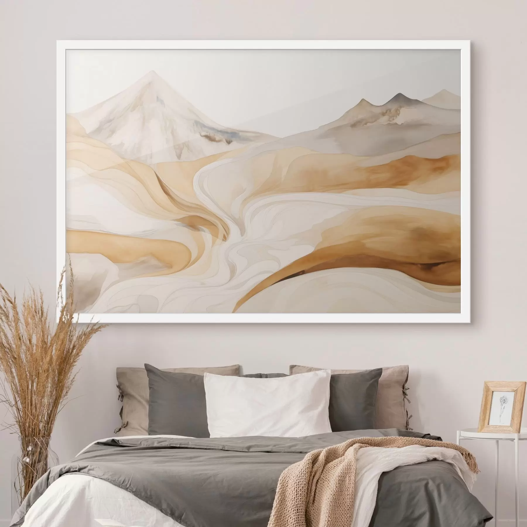 Papier peint photo Paysage stylisé avec des montagnes et des lignes fluides f48626