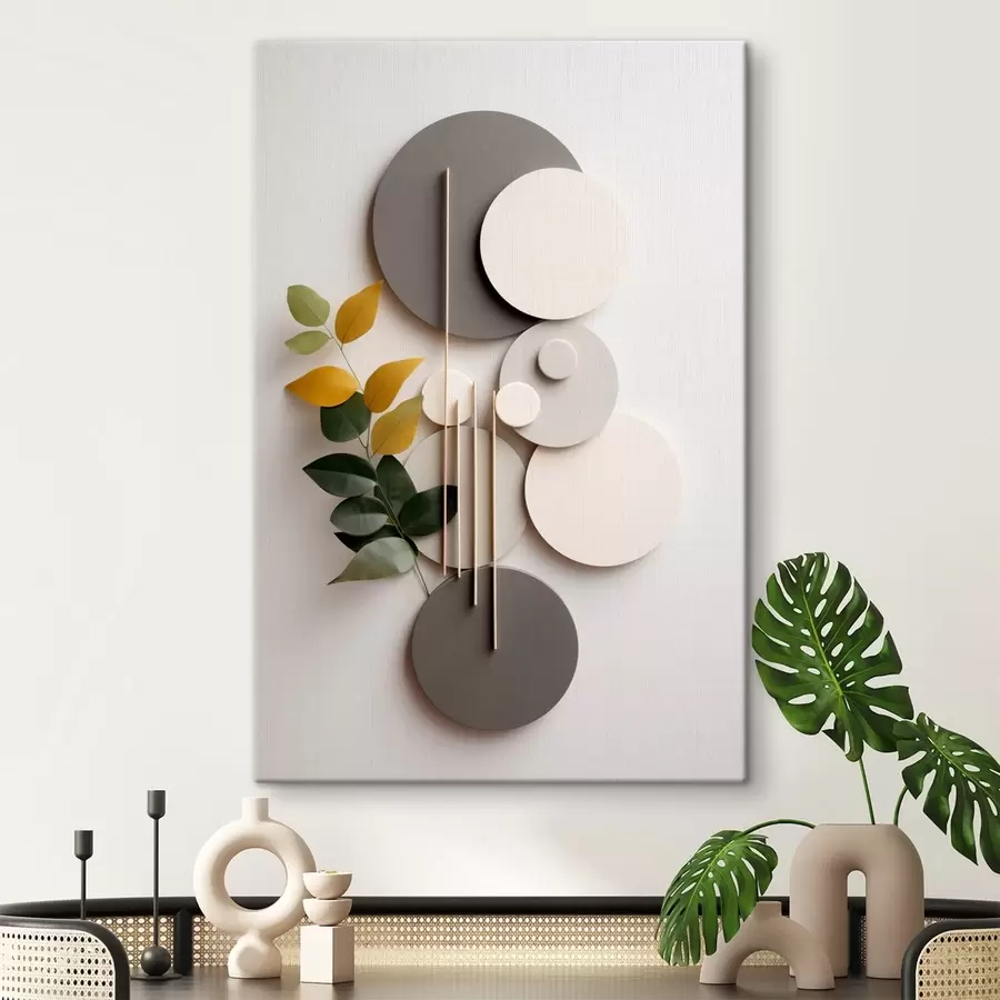  Peintures Cercles géométriques accompagnés d'une branche feuillue verte s48598