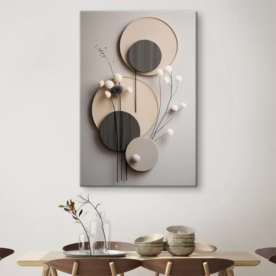  Peintures Panneaux ronds ornés de brindilles sèches et de boules moelleuses s48601