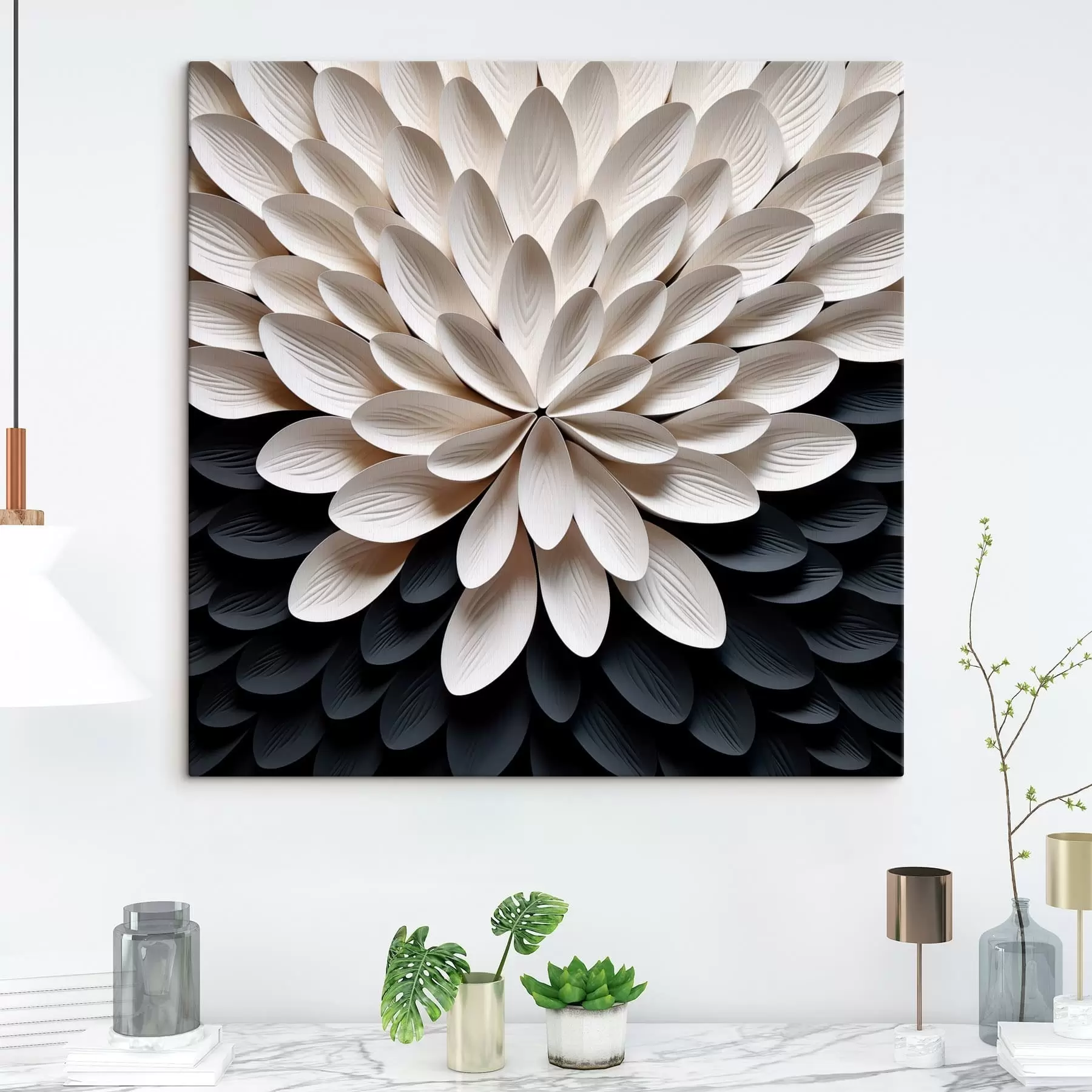  Peintures Fleur abstraite composée de nombreux pétales superposés et légers s48605