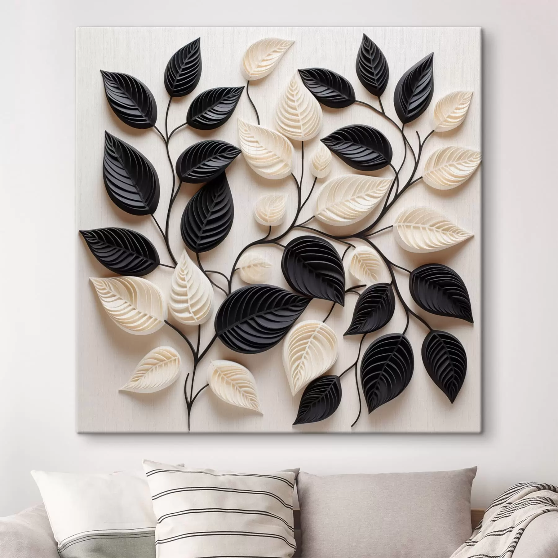 Peintures Composition de feuilles noires et claires sur les branches s48606