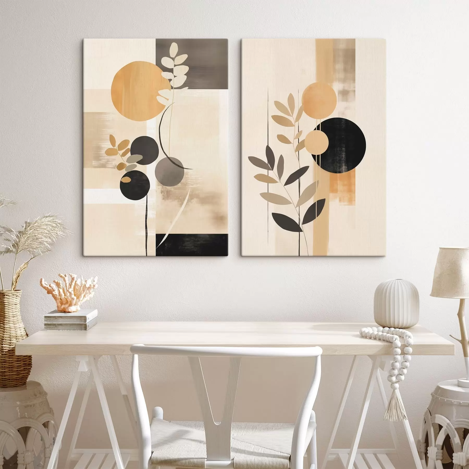  Peintures Abstractions avec des feuilles et des cercles m30133