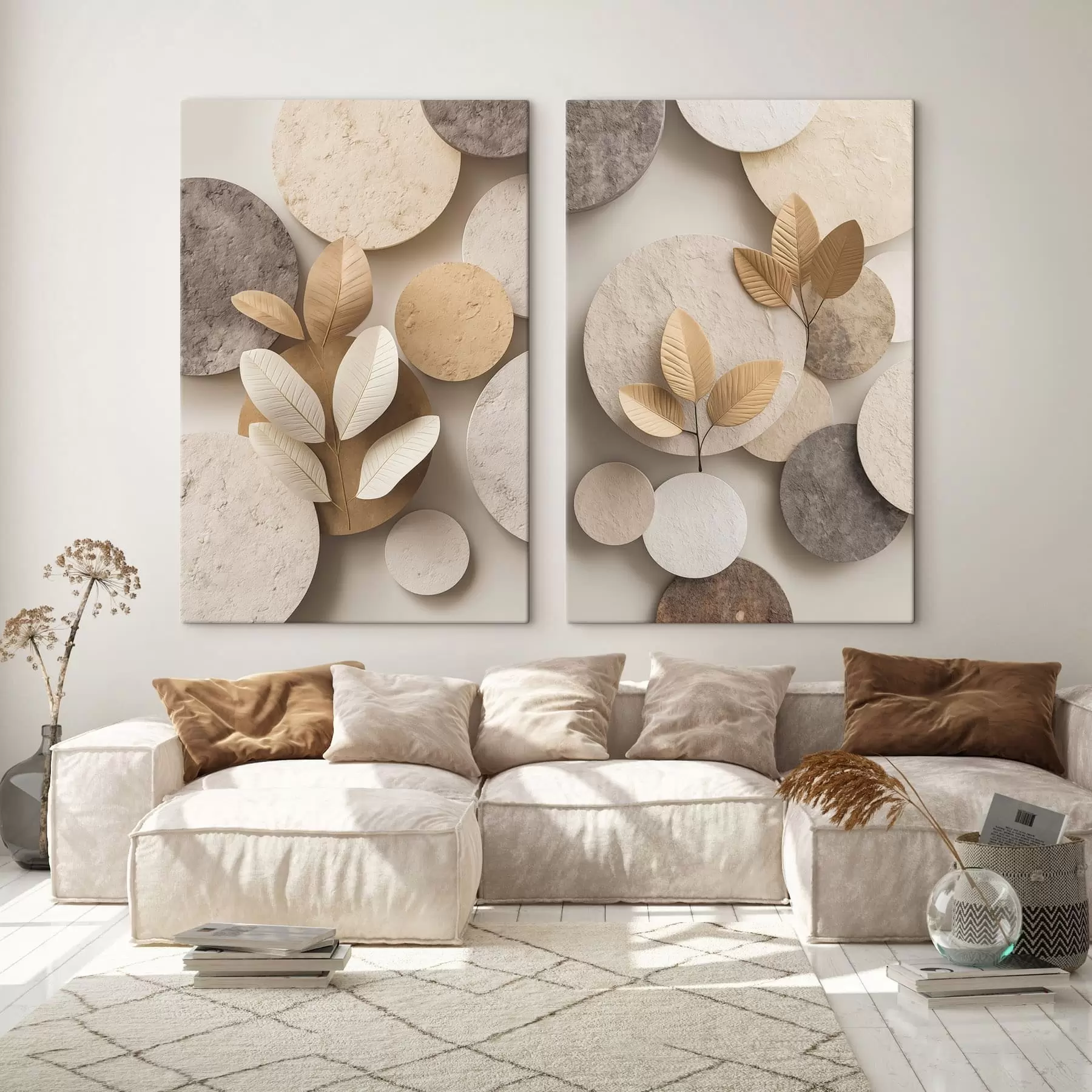 Peintures Compositions avec des feuilles et des cercles m30292