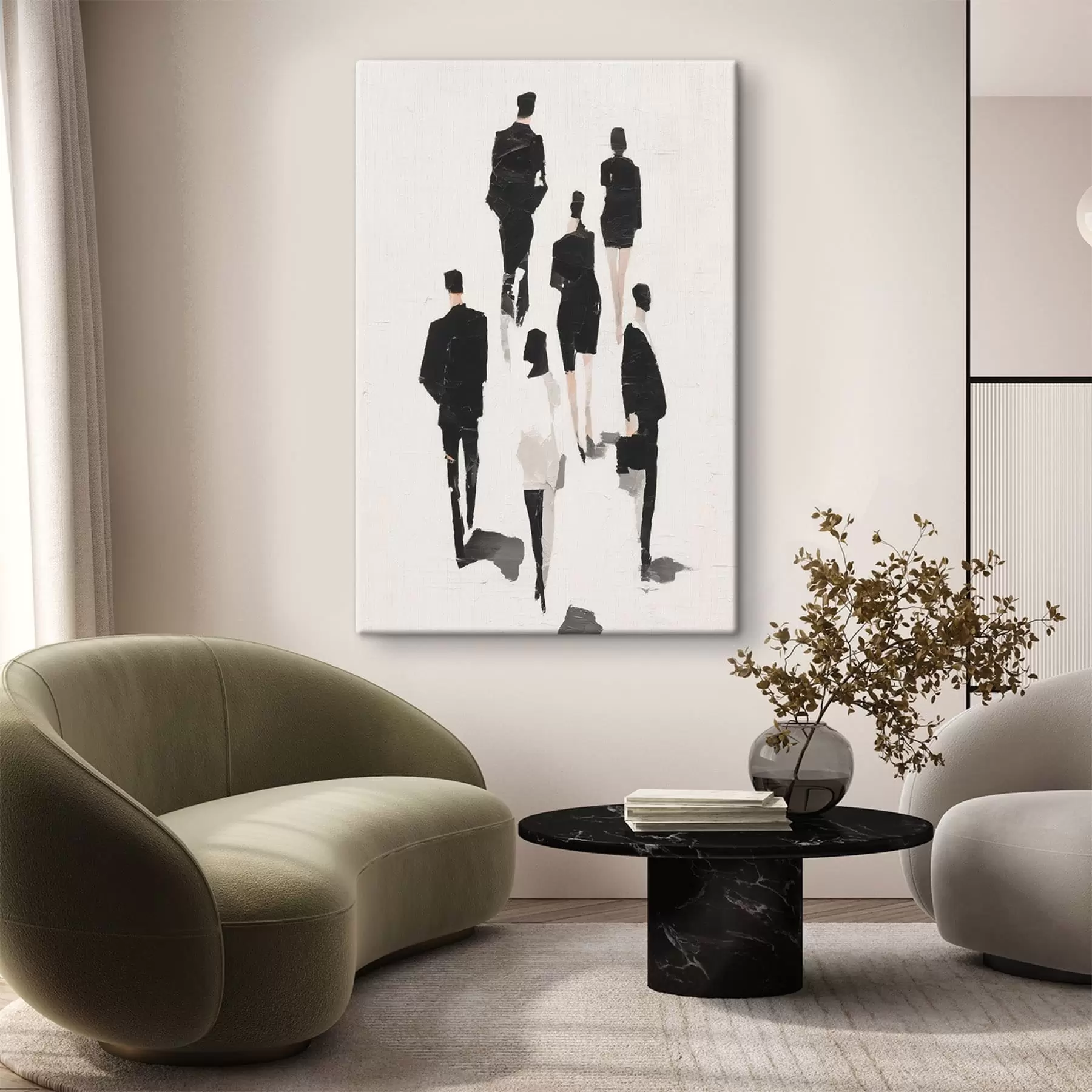  Schilderijen Een abstractie met silhouetten van mensen s48667