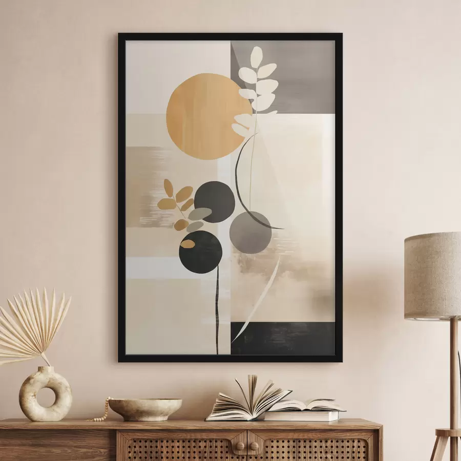 Papier peint photo Une composition abstraite avec des feuilles et des cercles f48612