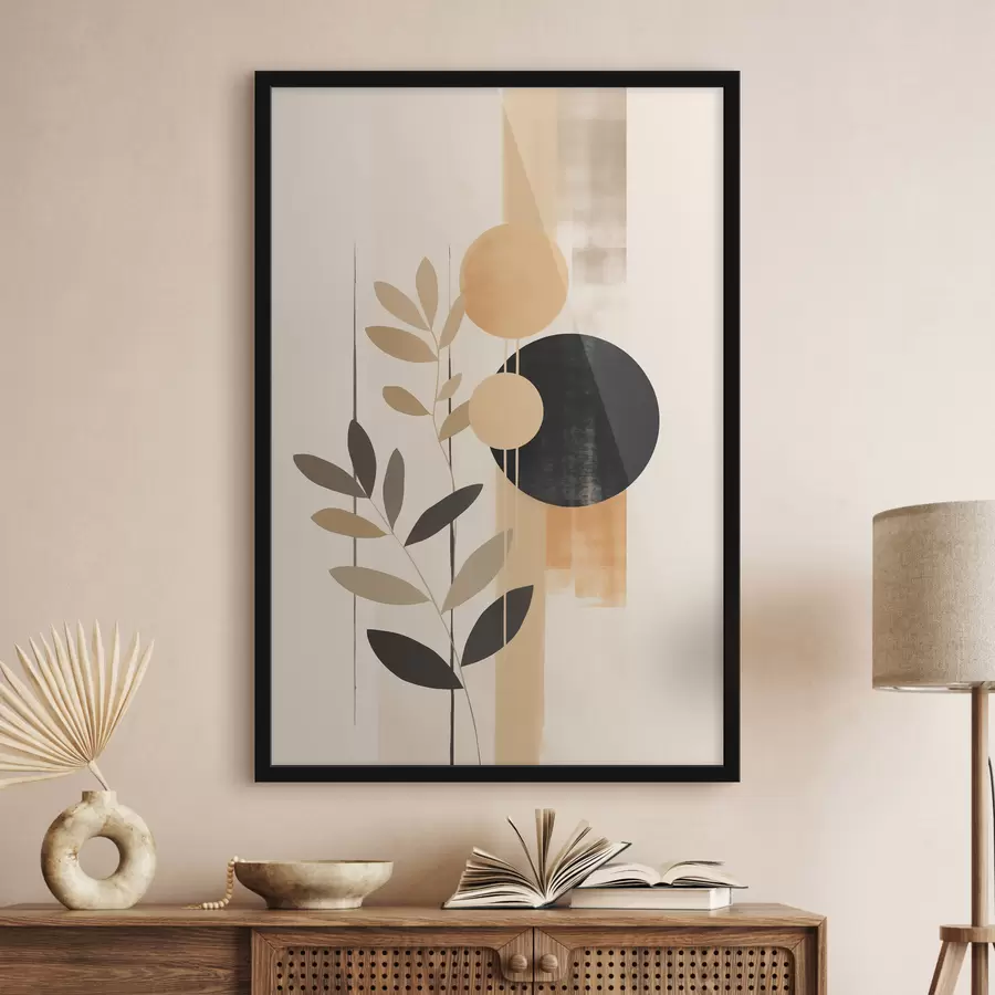 Papier peint photo Une composition abstraite avec des feuilles et des cercles f48613