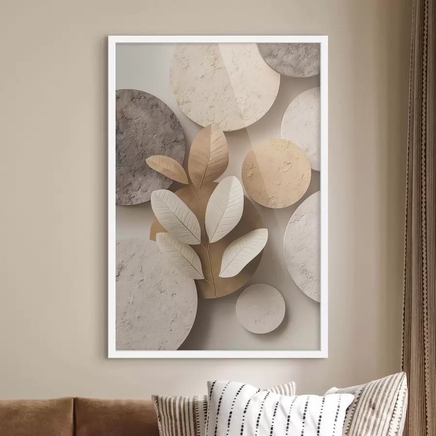 Papier peint photo Une composition avec des feuilles et des cercles f48691