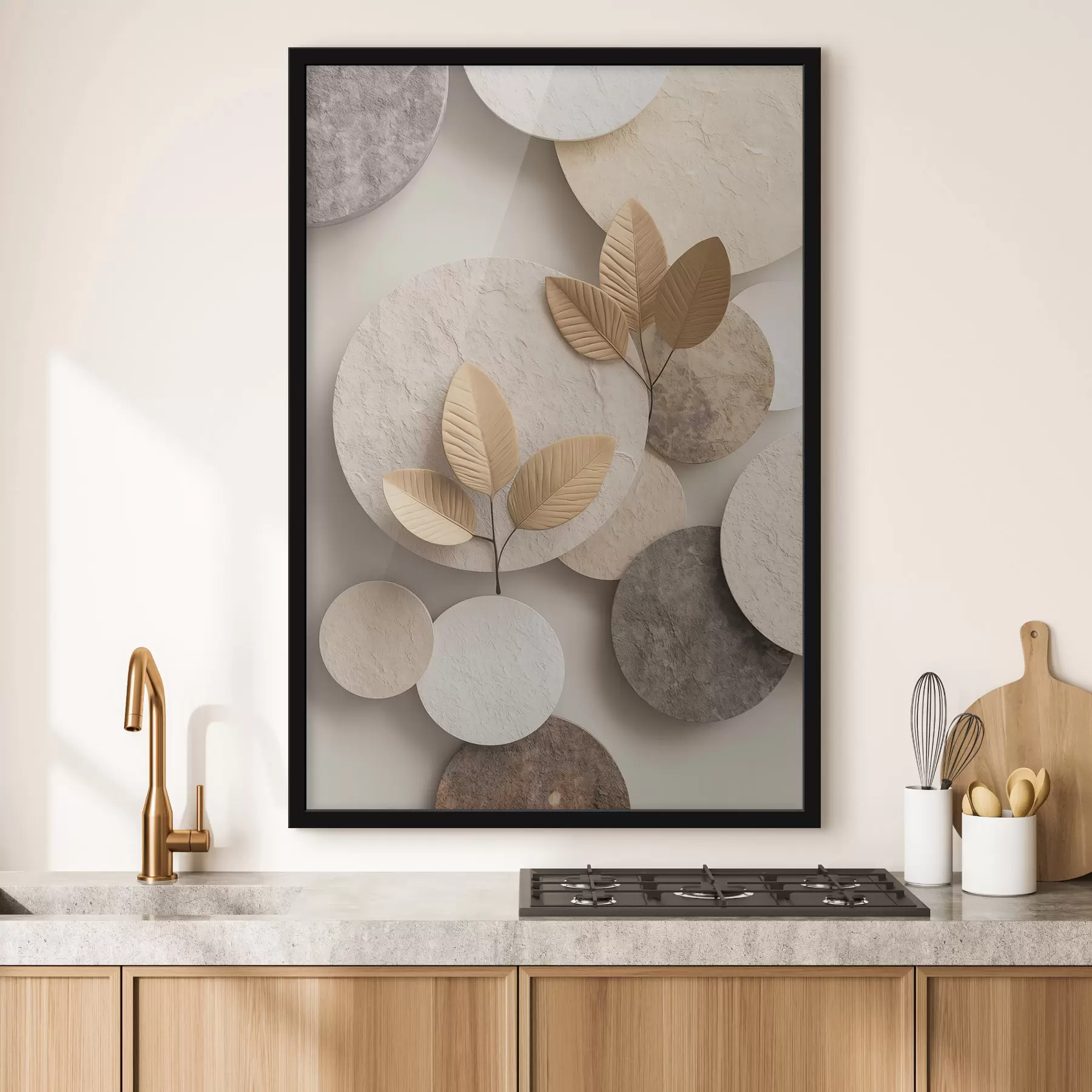 Papier peint photo Une composition avec des feuilles et des cercles f48692