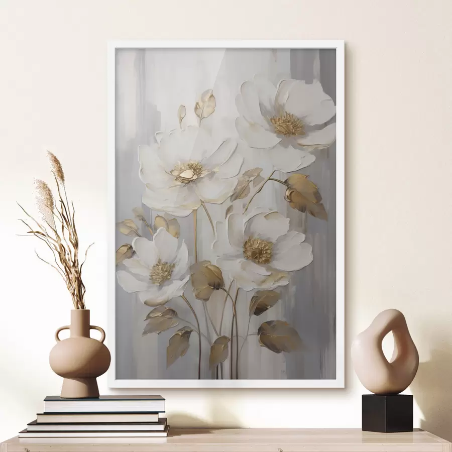 Papier peint photo Des fleurs blanches rehaussées de touches jaunes sur un fond texturé f48722