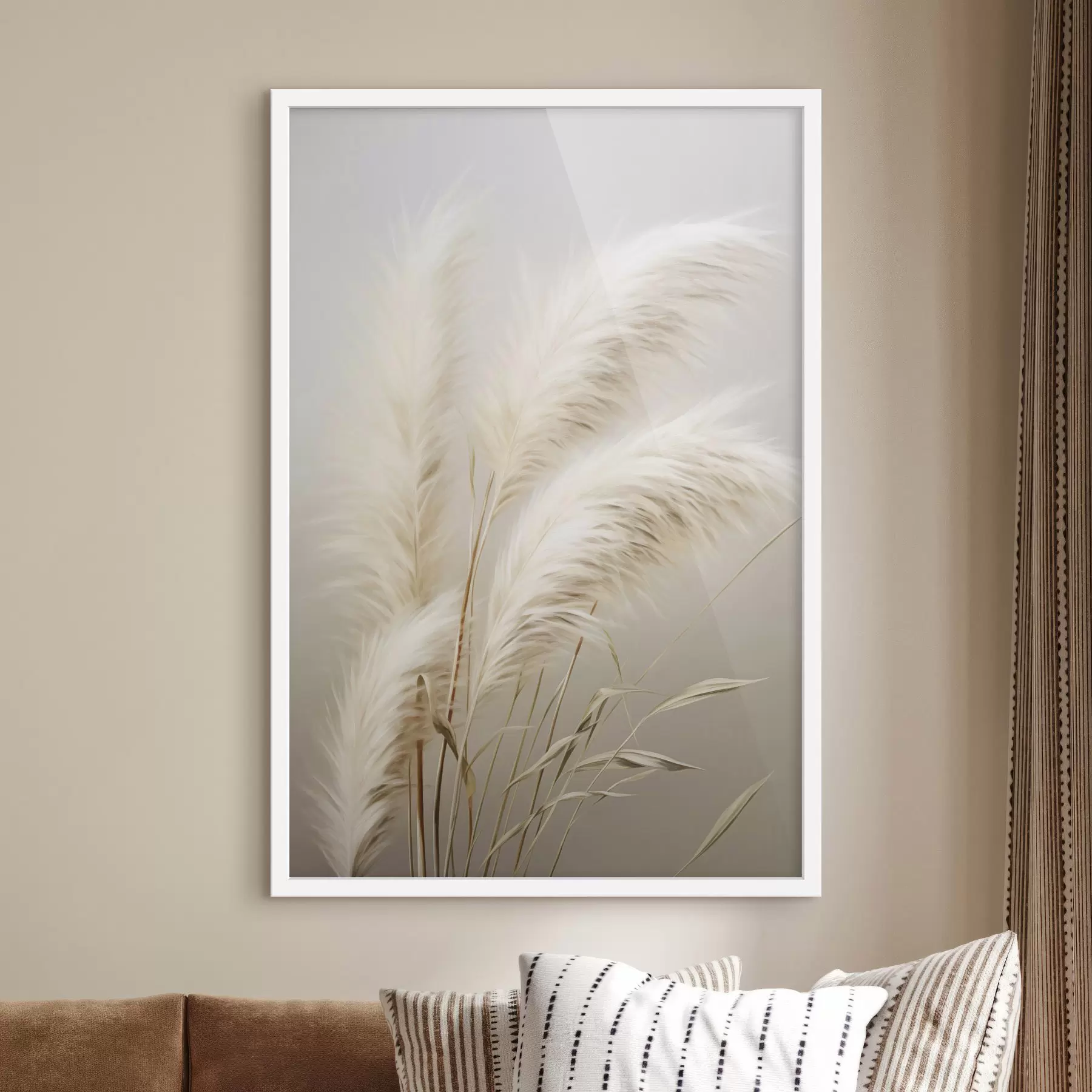 Papier peint photo Plusieurs grands herbes de la pampa aux feuilles longues et fines f48724