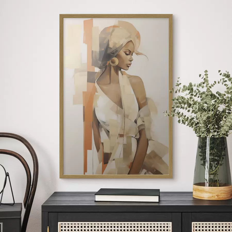 Papier peint photo Portrait abstrait d'une femme avec des formes orange et beiges f48735