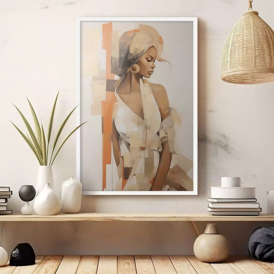 Papier peint photo Portrait abstrait d'une femme avec des formes orange et beiges f48735