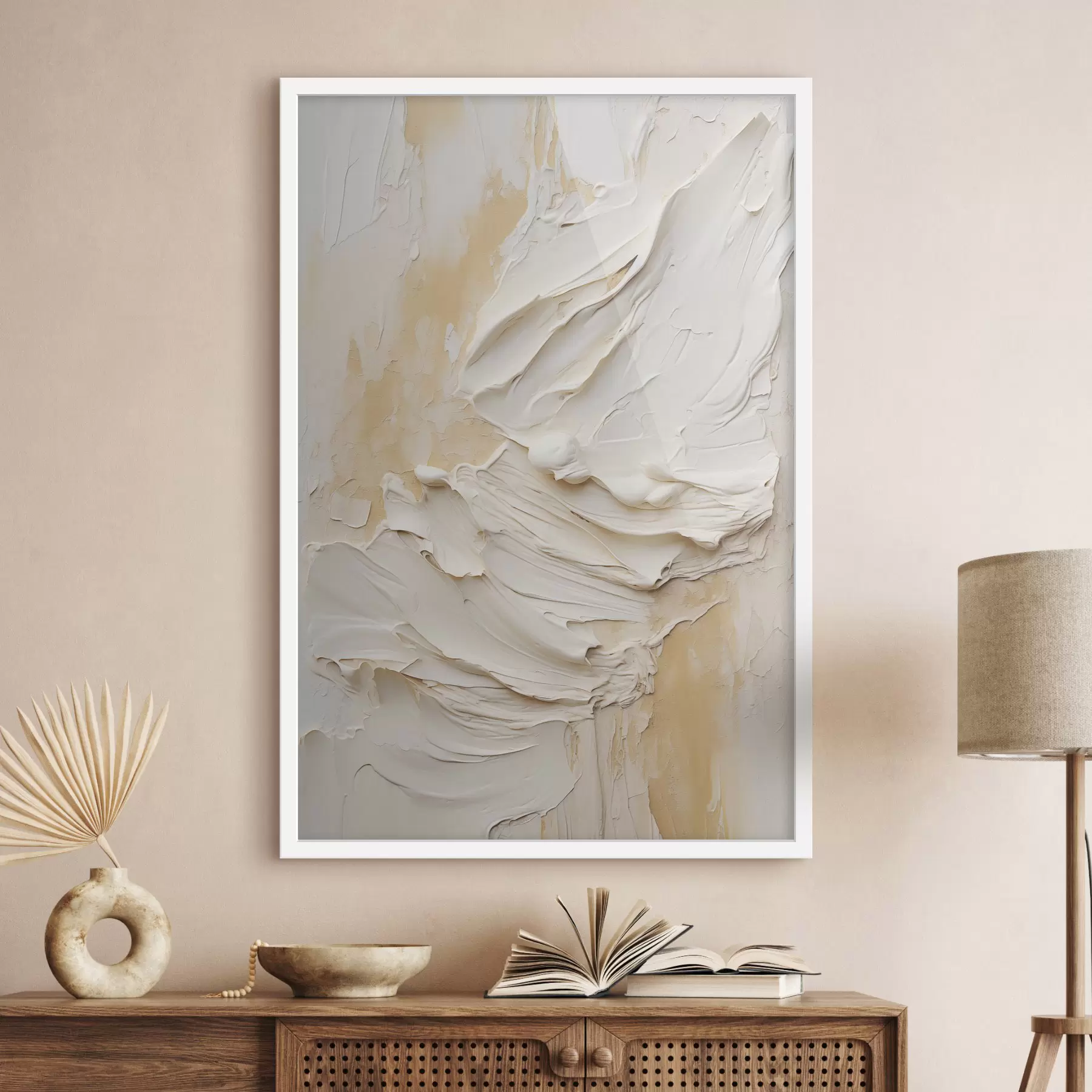 Papier peint photo Peinture texturée dans des tons crème et beige, de style abstrait, art minimaliste f48738