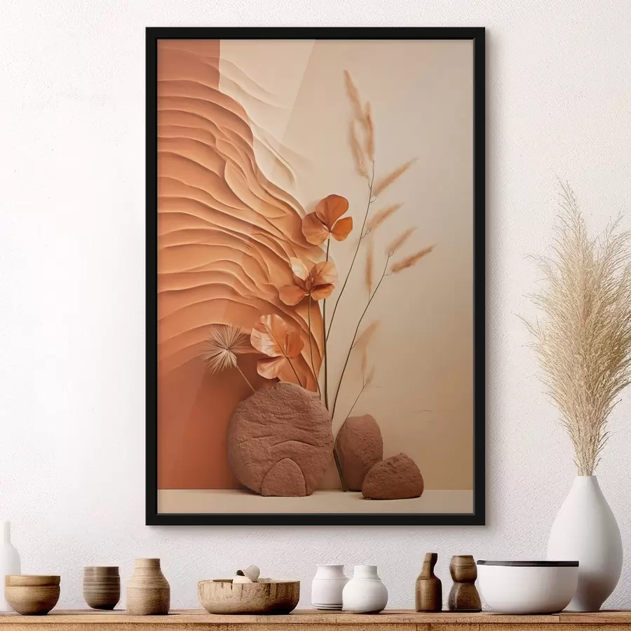 Papier peint photo Une œuvre minimaliste composée de fleurs séchées et d'herbe de la pampa, sur un fond texturé f48739