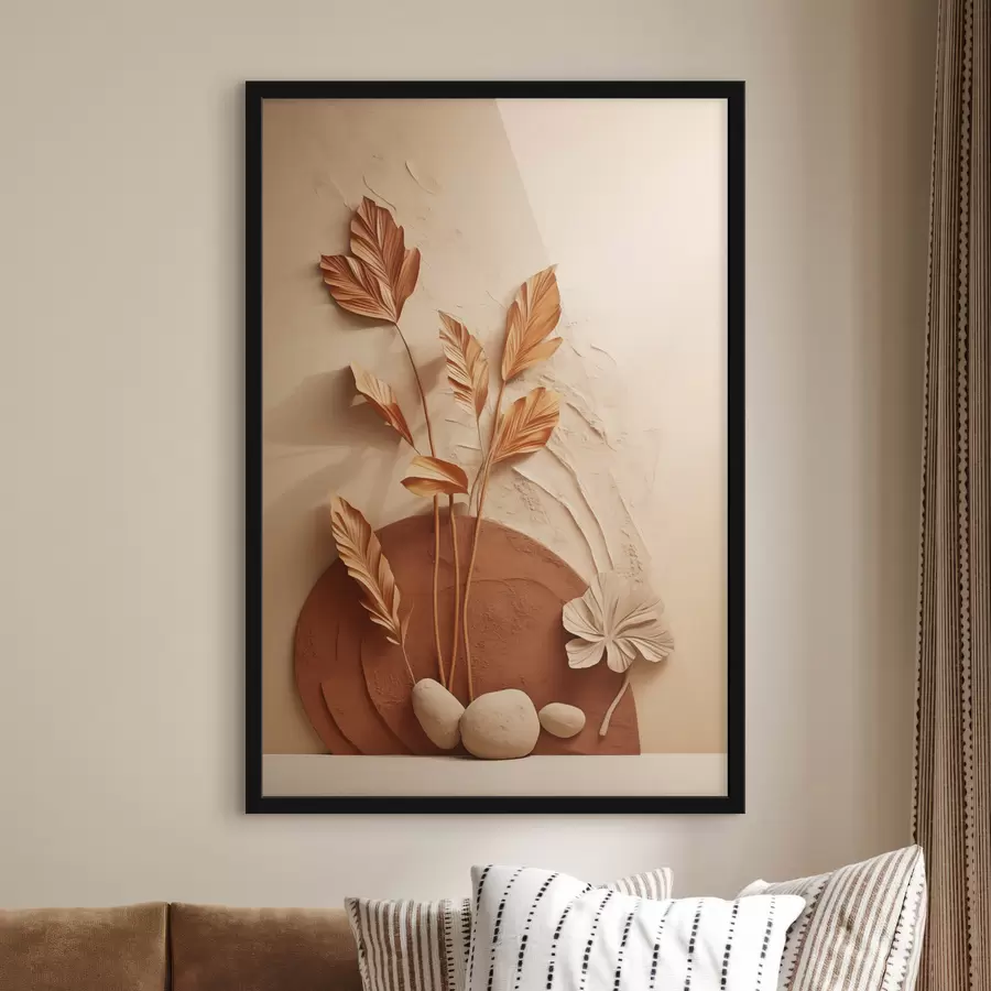 Papier peint photo Une œuvre minimaliste composée de fleurs séchées et d'herbe de la pampa, sur un fond texturé f48740