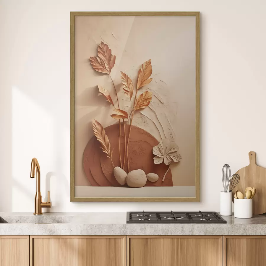 Papier peint photo Une œuvre minimaliste composée de fleurs séchées et d'herbe de la pampa, sur un fond texturé f48740