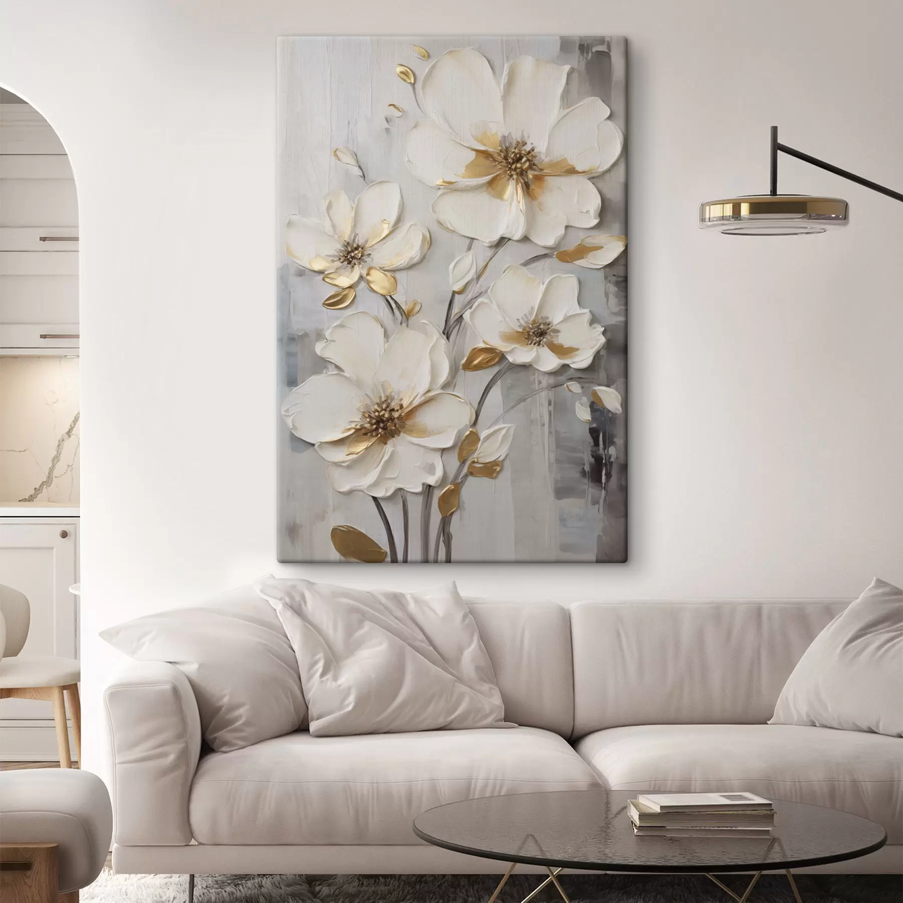  Peintures Des fleurs blanches rehaussées de touches jaunes sur un fond texturé s48721