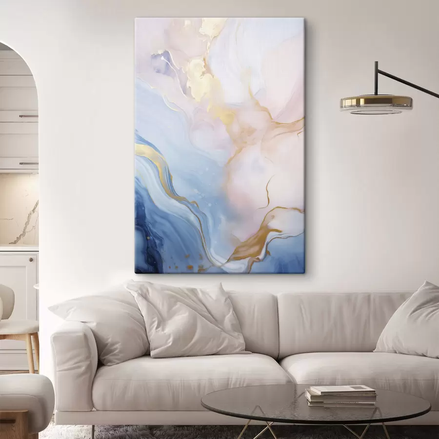  Peintures Œuvre d'art fluide abstraite aux textures variées, avec des motifs tourbillonnants dans des tons roses et bleus s48730