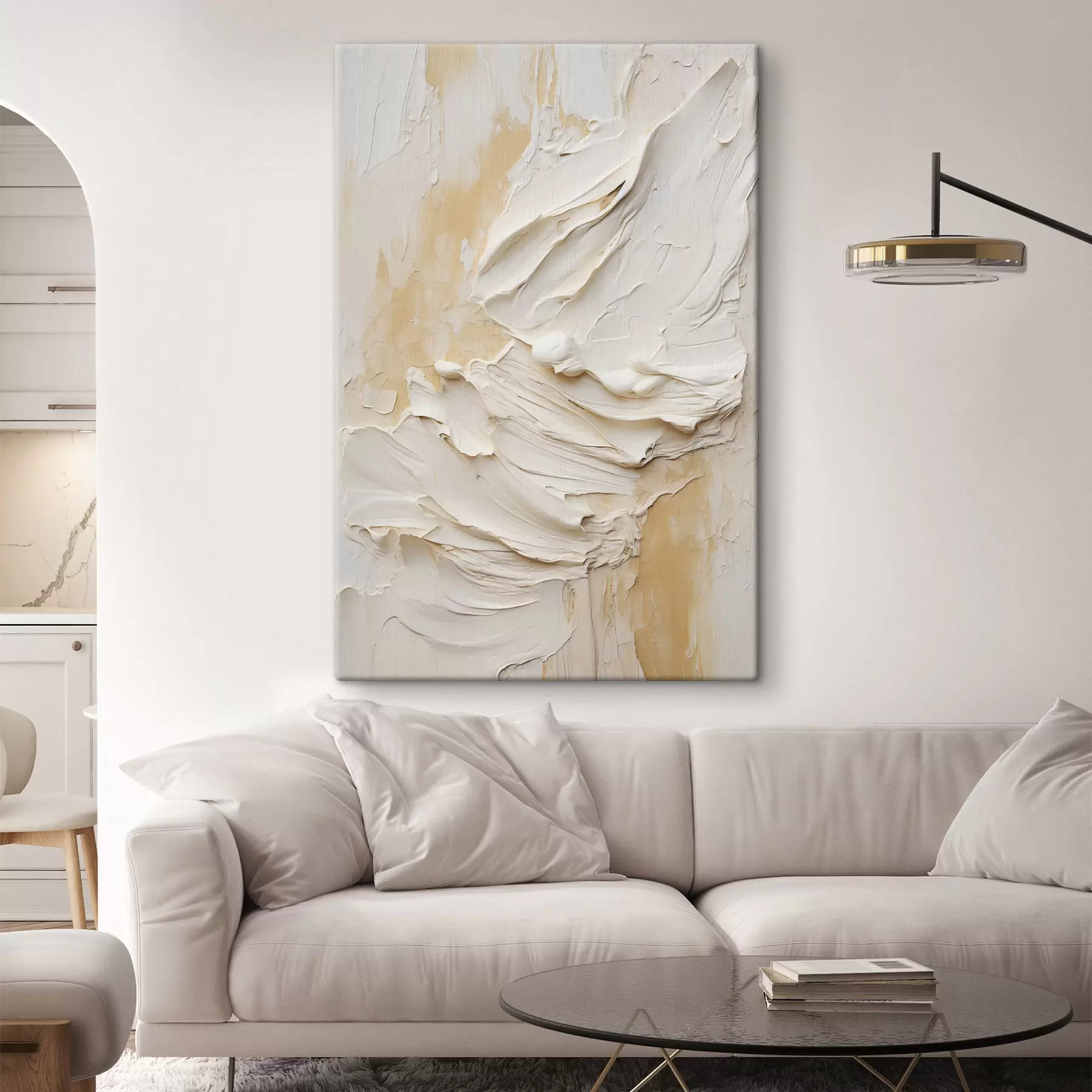  Schilderijen Schilderij in abstracte stijl met textuur in crème en beige, minimalistische kunst s48738