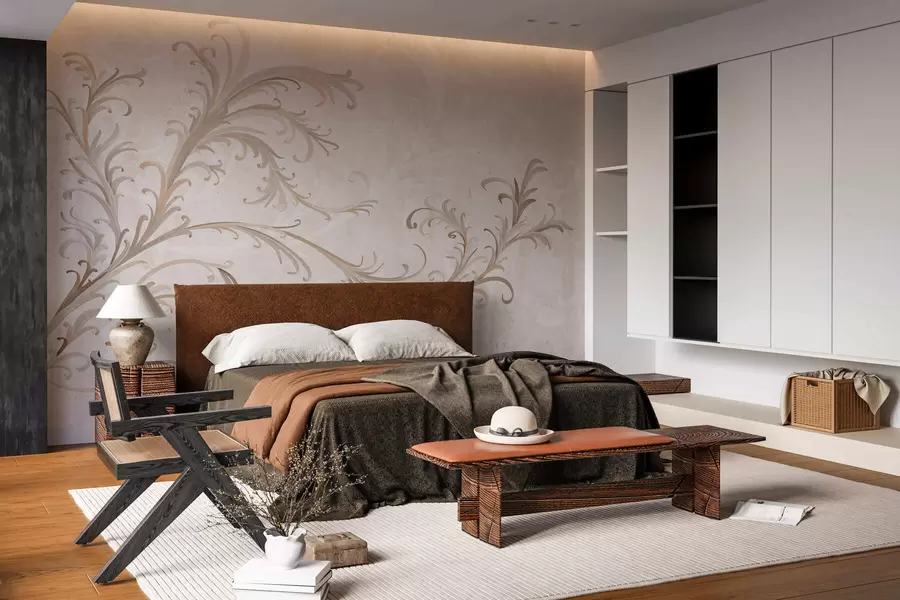 Fotobehang Vintage ornamenten op een grungewand w05490