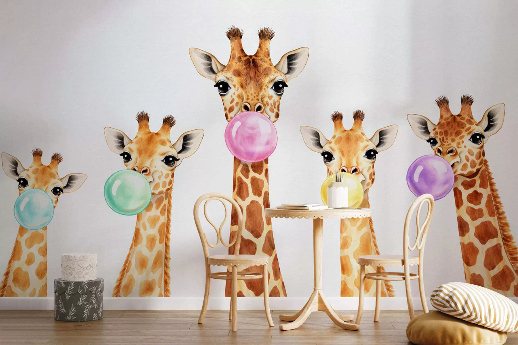 Fotobehang Giraffen met kauwgom w05492