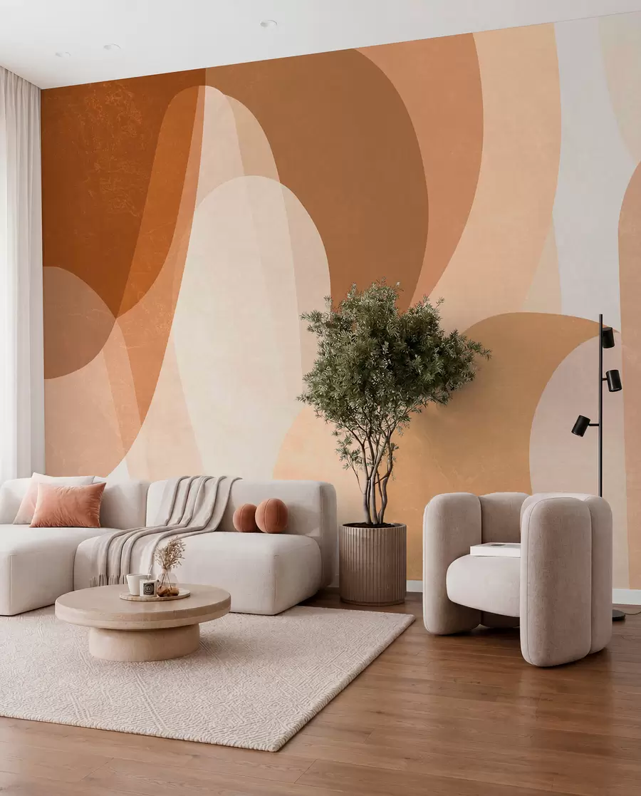 Fotobehang abstracte rondingen in bruine, beige en kastanjebruine tinten w05387