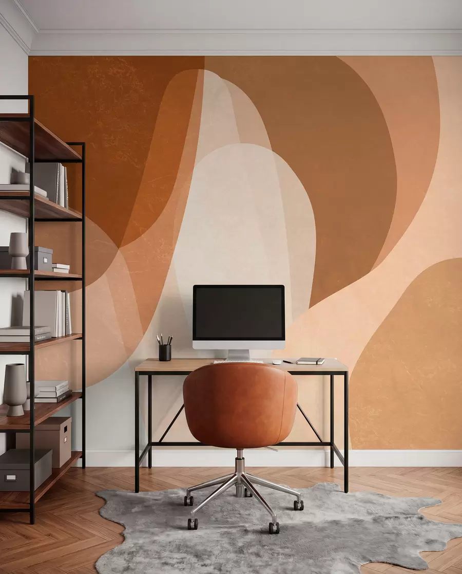Fotobehang abstracte rondingen in bruine, beige en kastanjebruine tinten w05387