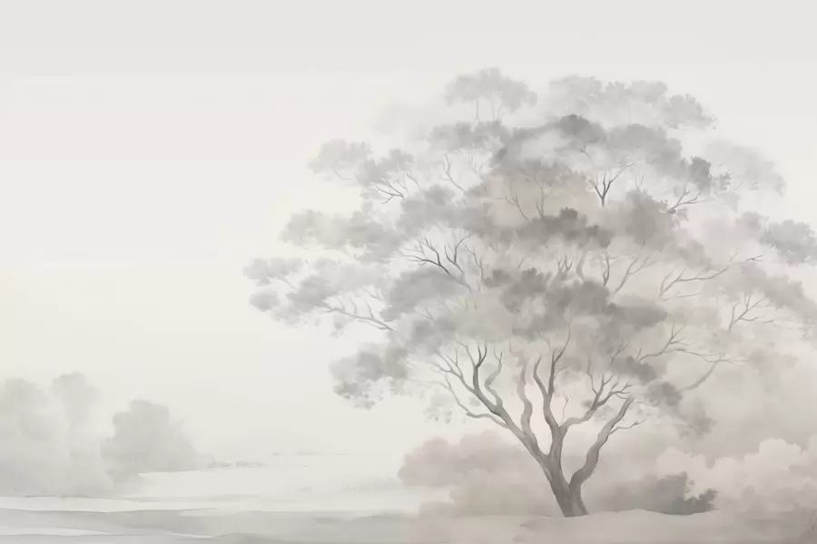 Fotobehang Boom in de mist w05477