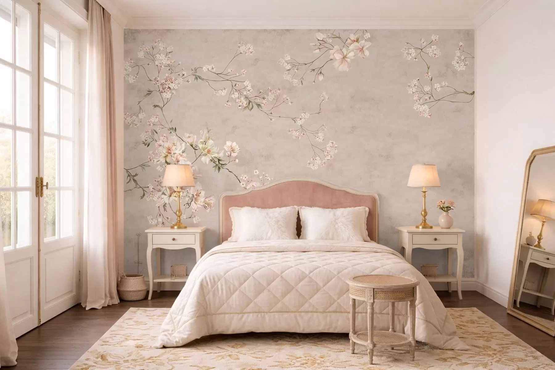 Fotobehang Chinoiserie: delicate bloemtakken op een lichte achtergrond w05427