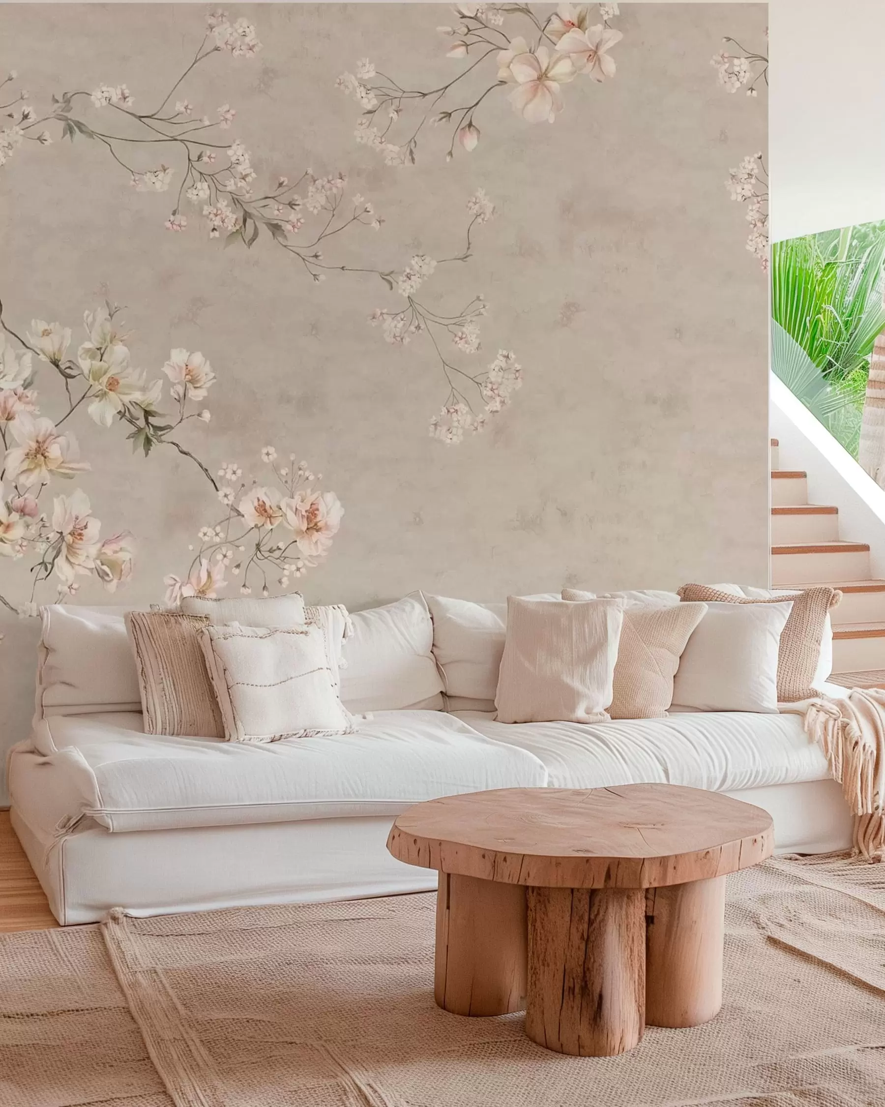 Fotobehang Chinoiserie: delicate bloemtakken op een lichte achtergrond w05427