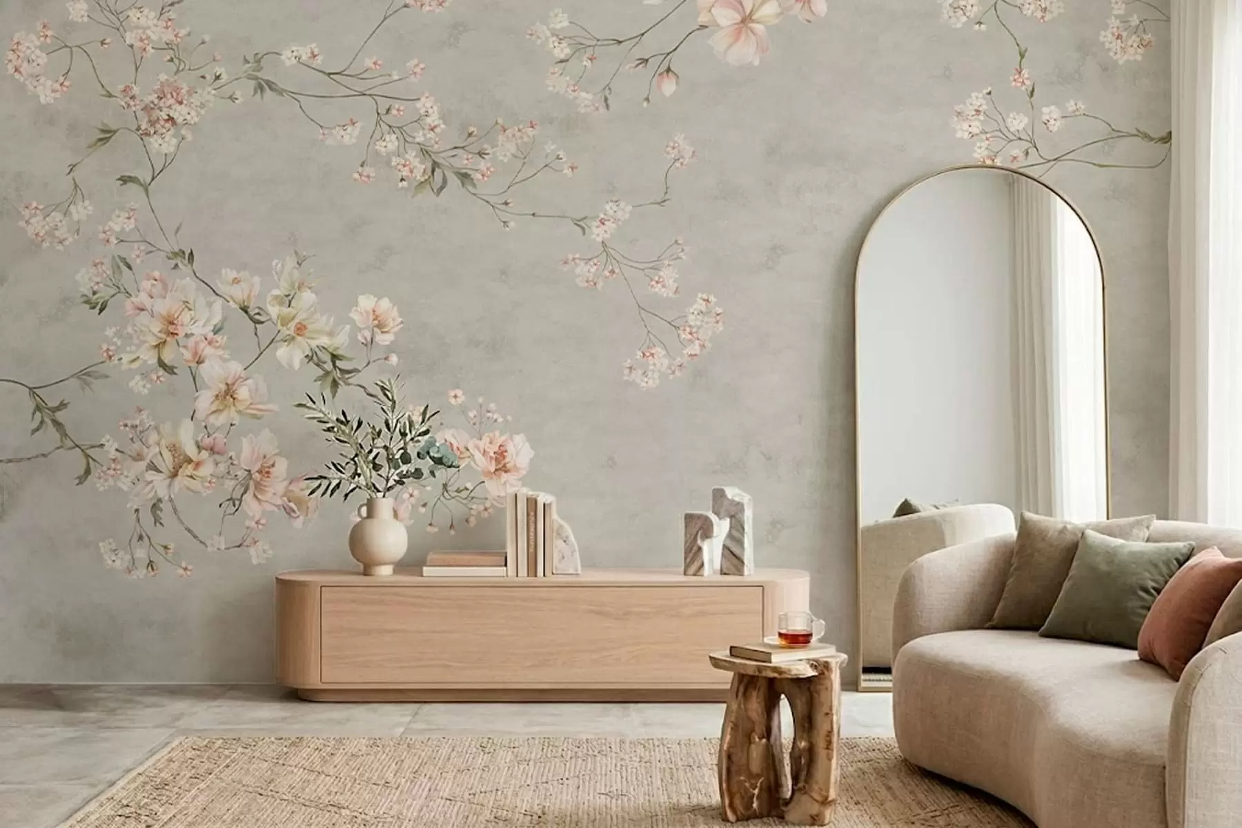 Papier peint photo Branches fleuries de style chinoiserie sur fond gris w05427v1