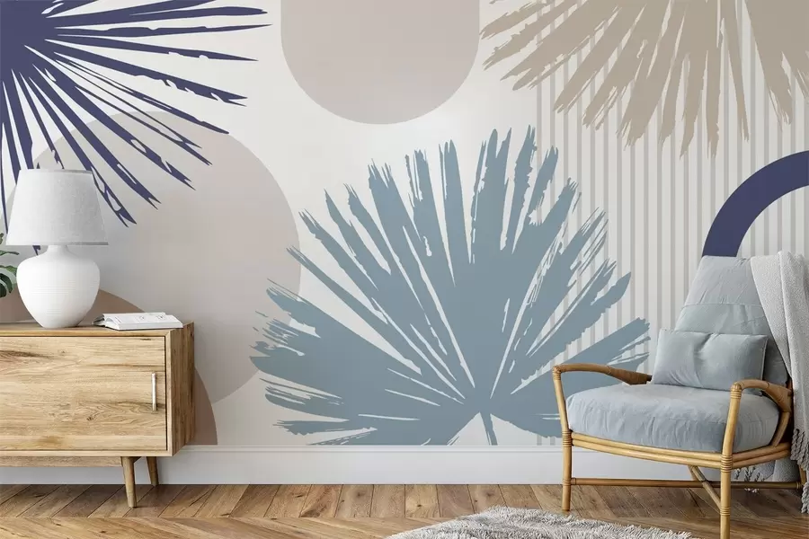 Fotobehang Abstracte compositie met planten- en geometrische silhouetten w05505v1