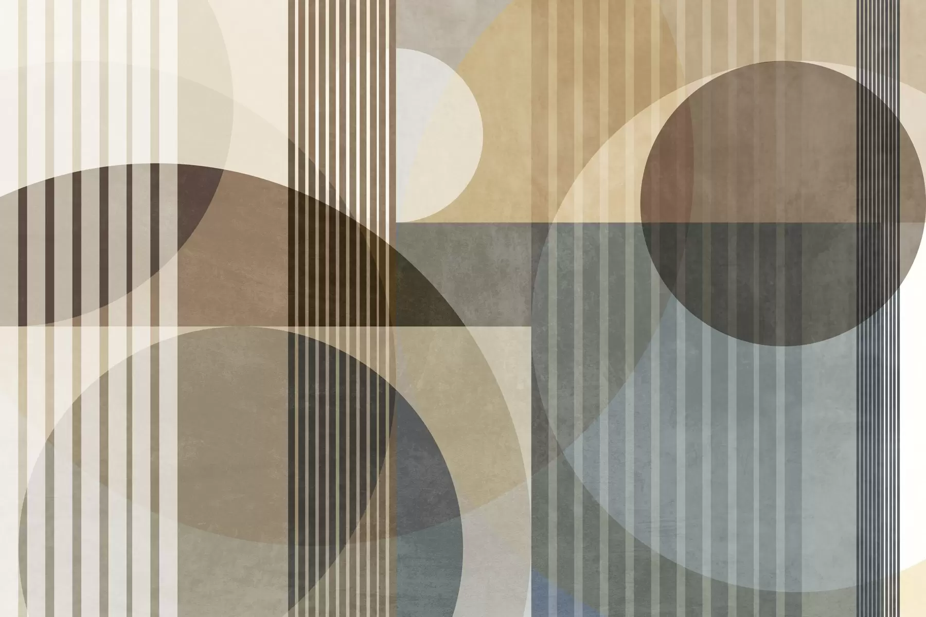 Fotobehang Abstracte geometrische vormen met cirkels en lijnen, ingetogen aardetinten, een compositie met textuur en gelaagdheid w09834
