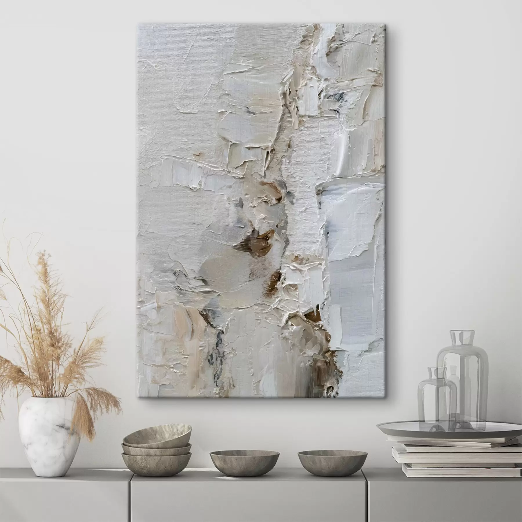  Schilderijen abstracte, brede penseelstreken in pasteltinten s48779