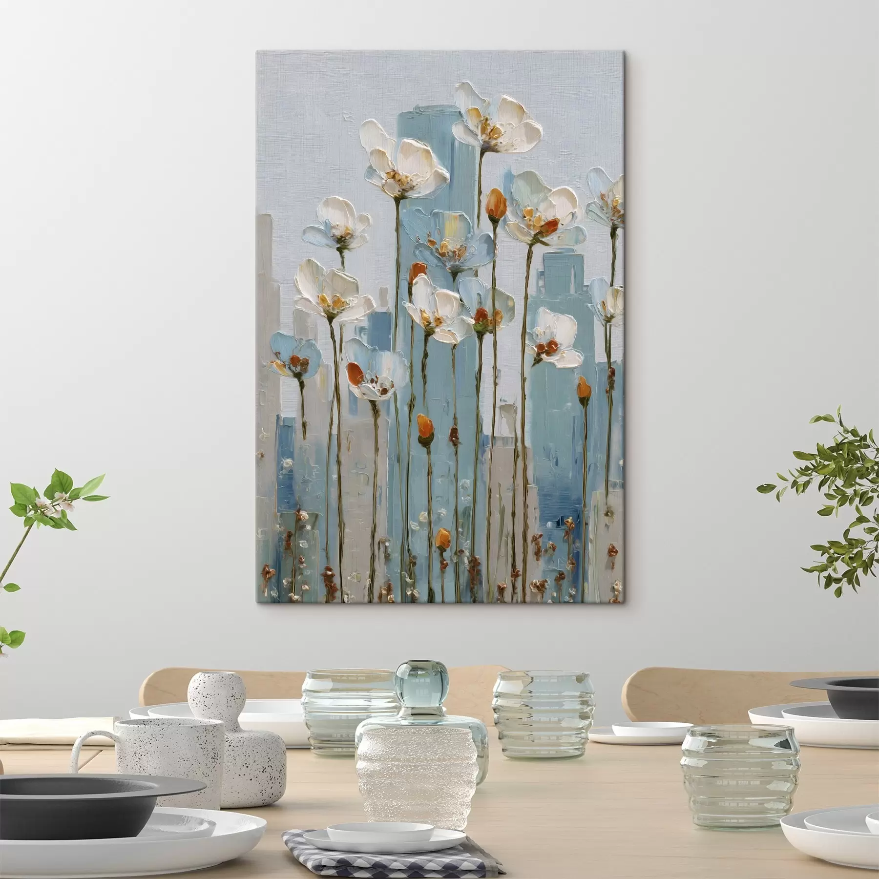  Peintures des fleurs sur fond urbain, dans le style de la peinture à l'huile s48785