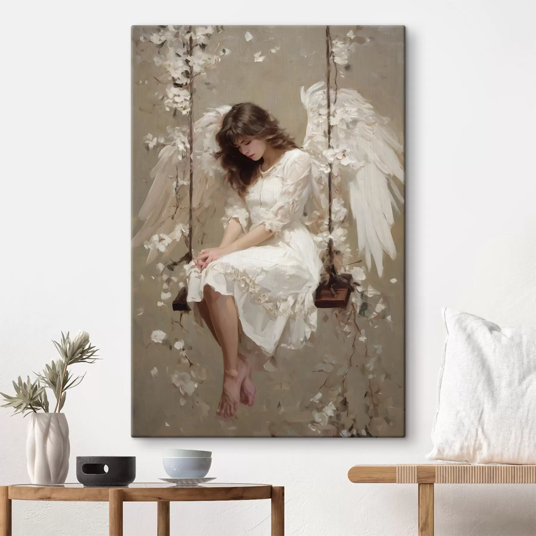  Peintures une petite fille angélique sur une balançoire, peinte dans un style à l'huile s48789