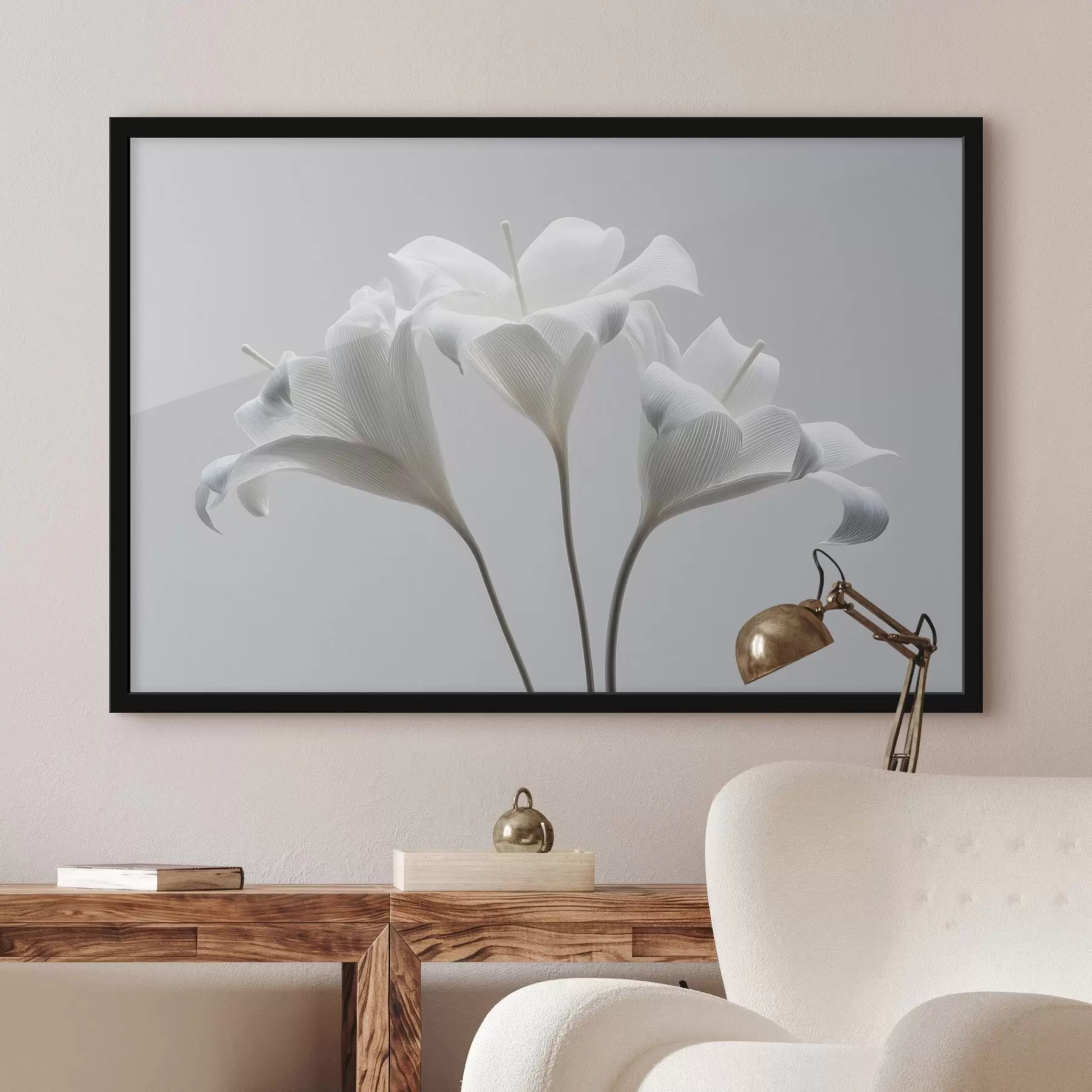 Fotobehang drie witte lelies f48795