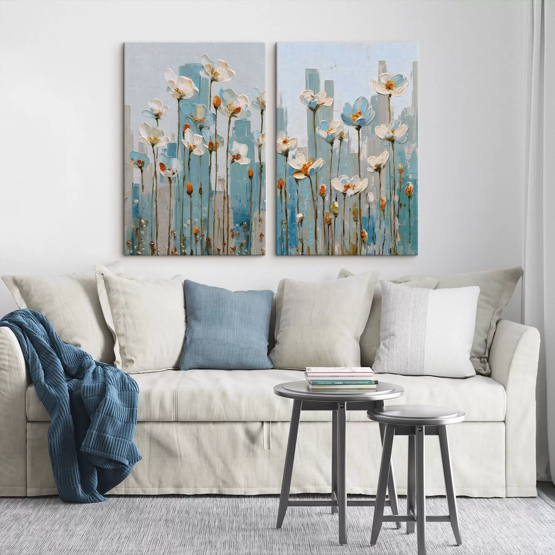  Peintures des fleurs sur fond urbain, dans le style de la peinture à l'huile m30333
