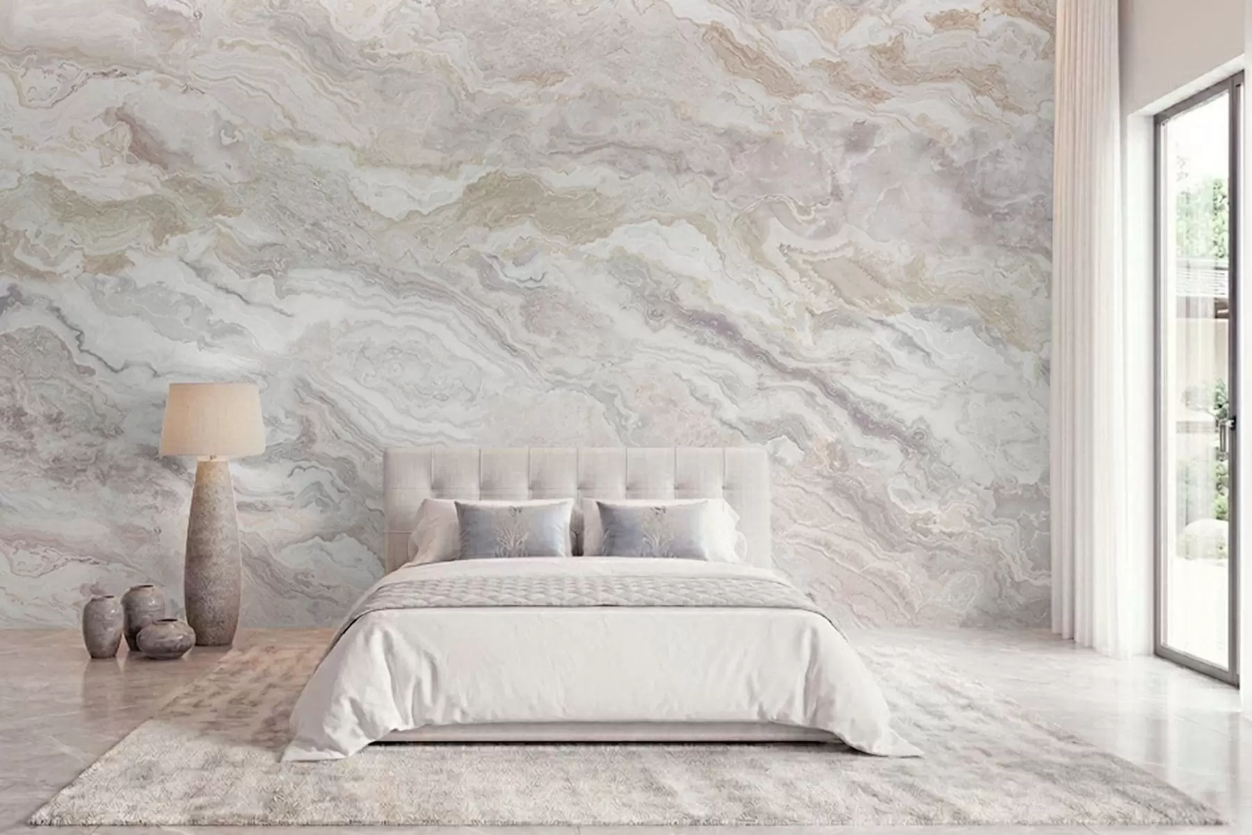 Fotobehang Licht onyx met vloeiende beige en grijze lagen w05430